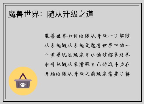 魔兽世界：随从升级之道